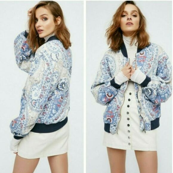 Free People Quilted Paisley Medium Bomber Jacket - Picture 1 of 9